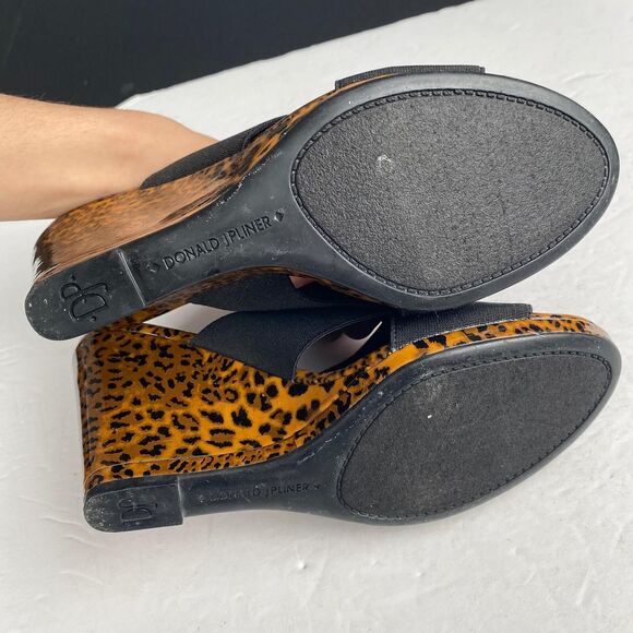 Donald Pliner Hedi Women's 8 M Black Brown Cross Strap Animal Print Wedge Sandal - Picture 4 of 11